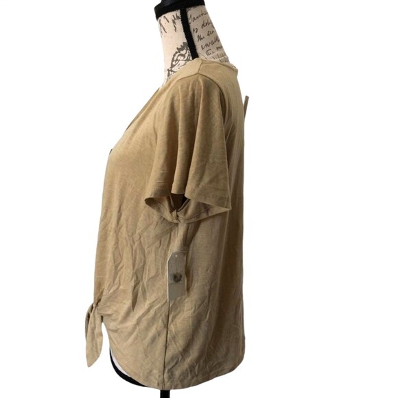 Pinque Tie Front Knit Top LARGE Levona Button Yellow Short Sleeve V-Neck Crop - Picture 9 of 12